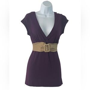 Charlotte Russe Purple with Gold Belt Blouse. Size Large. NWT. Great Condition